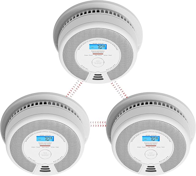 X-Sense Wireless Interlinked Combination Smoke Alarm and Carbon Monoxide Detector with LCD Display & 10-Year Battery, SC07-W, Link+, 3-Pack