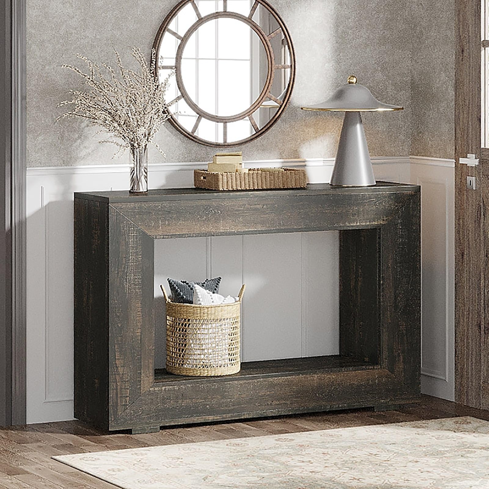 Consolle Moderna per Ingresso, tavolino da Ingresso in Legno, Stretto e Lungo, Ideale per Ingresso, Soggiorno, corridoio e Piccoli spazi (Nero)