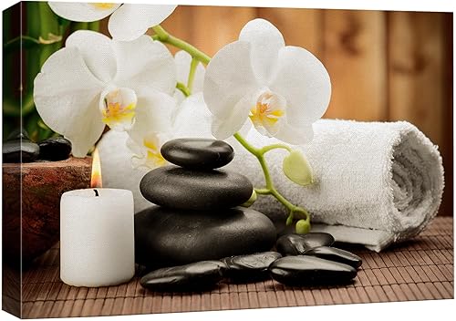 wall26 Lienzo impreso para pared, diseño de flor de loto blanco, piedra de masaje, naturaleza, desierto, fotografía, realismo, arte moderno,