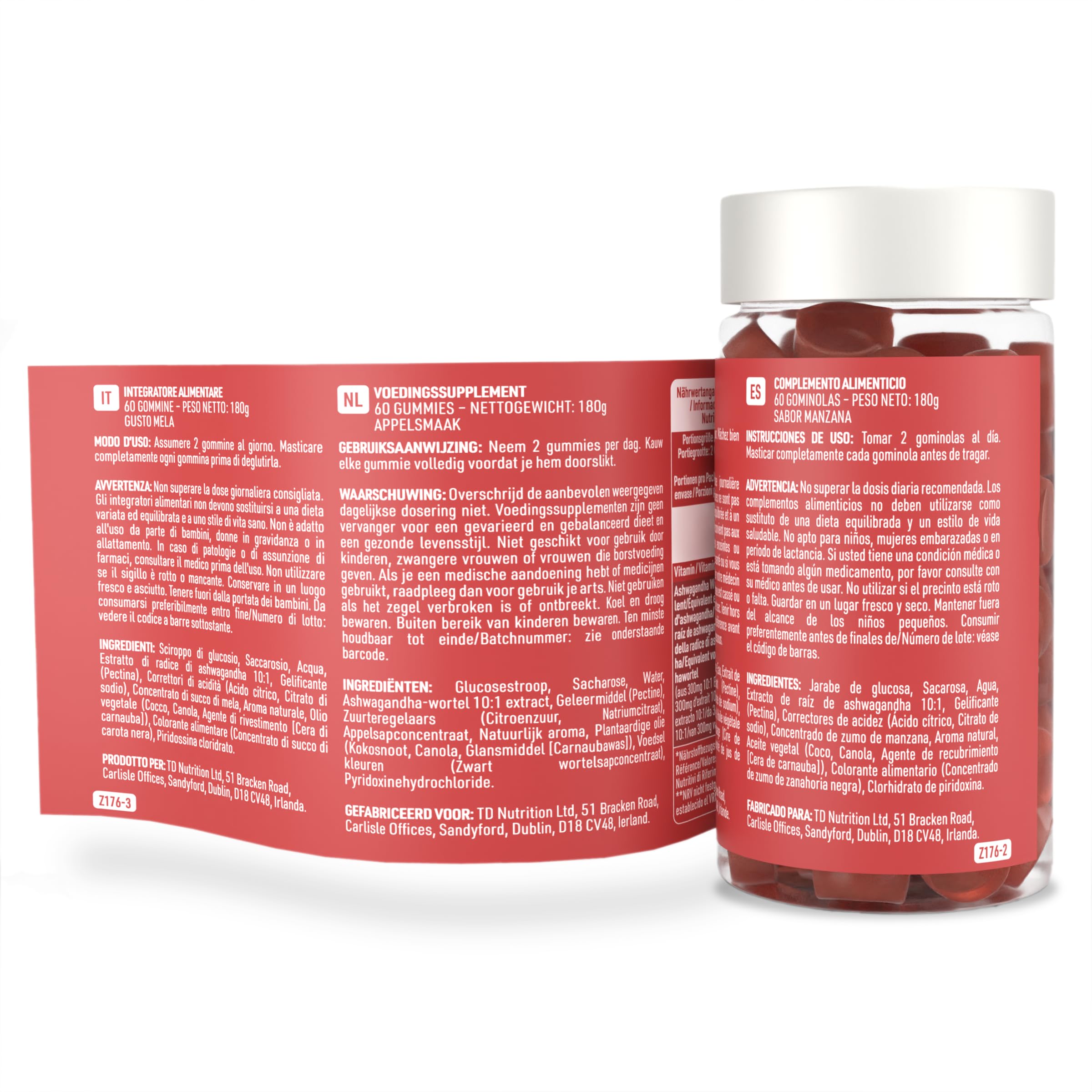 Ashwagandha Gommose 1500mg - Integratore di Radice di Ashwagandha ad Alta Potenza con Vitamina B6 - Gusto Naturale di Mela - 60 Gommose