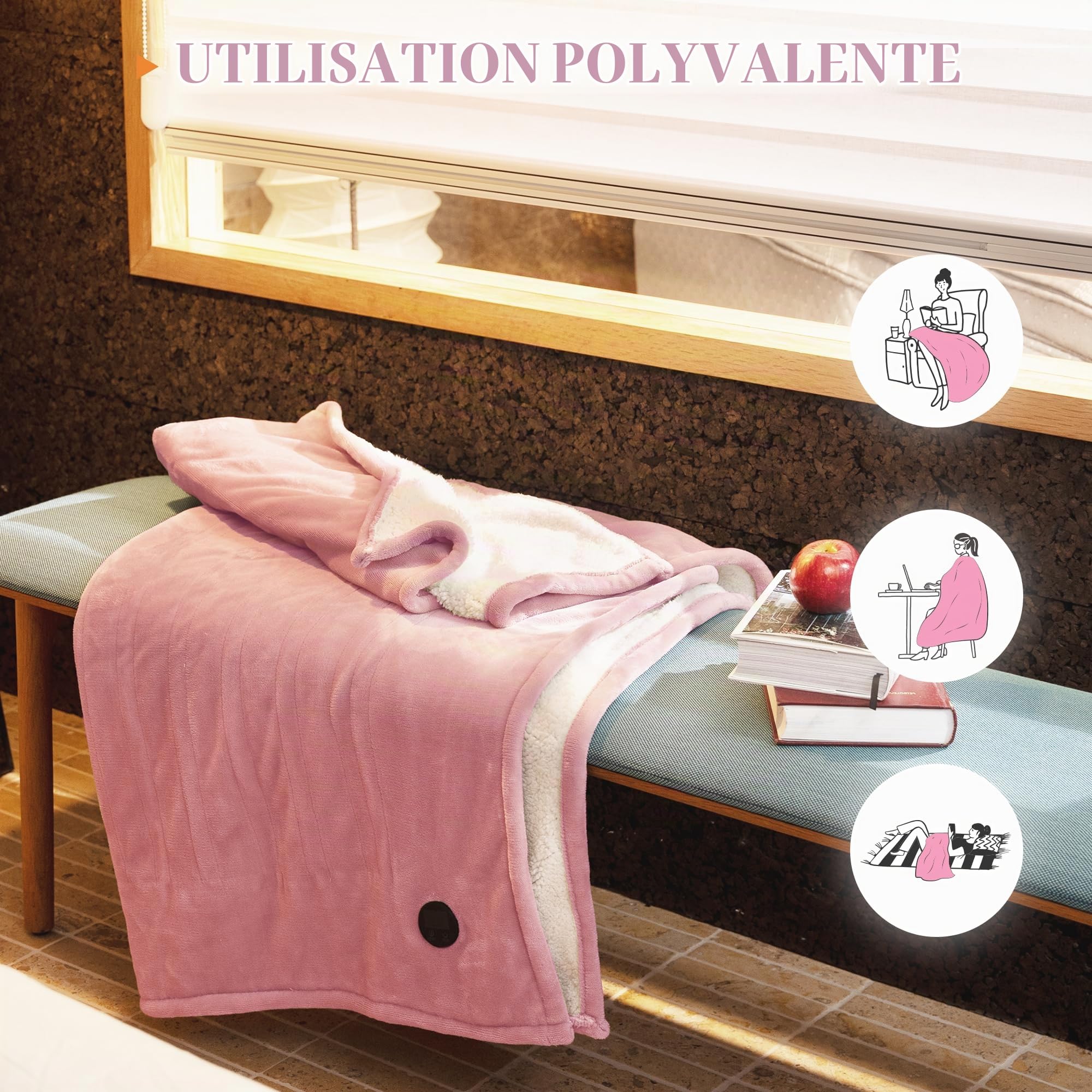 GOTCOZY Couverture Chauffante 130x180cm Une Touche Plaid Chauffant Rose | 10 Réglages de chaleur,9H Arrêt Automatique,Couverture Électrique,Protection Contre la Surchauffe Lavable en Machine