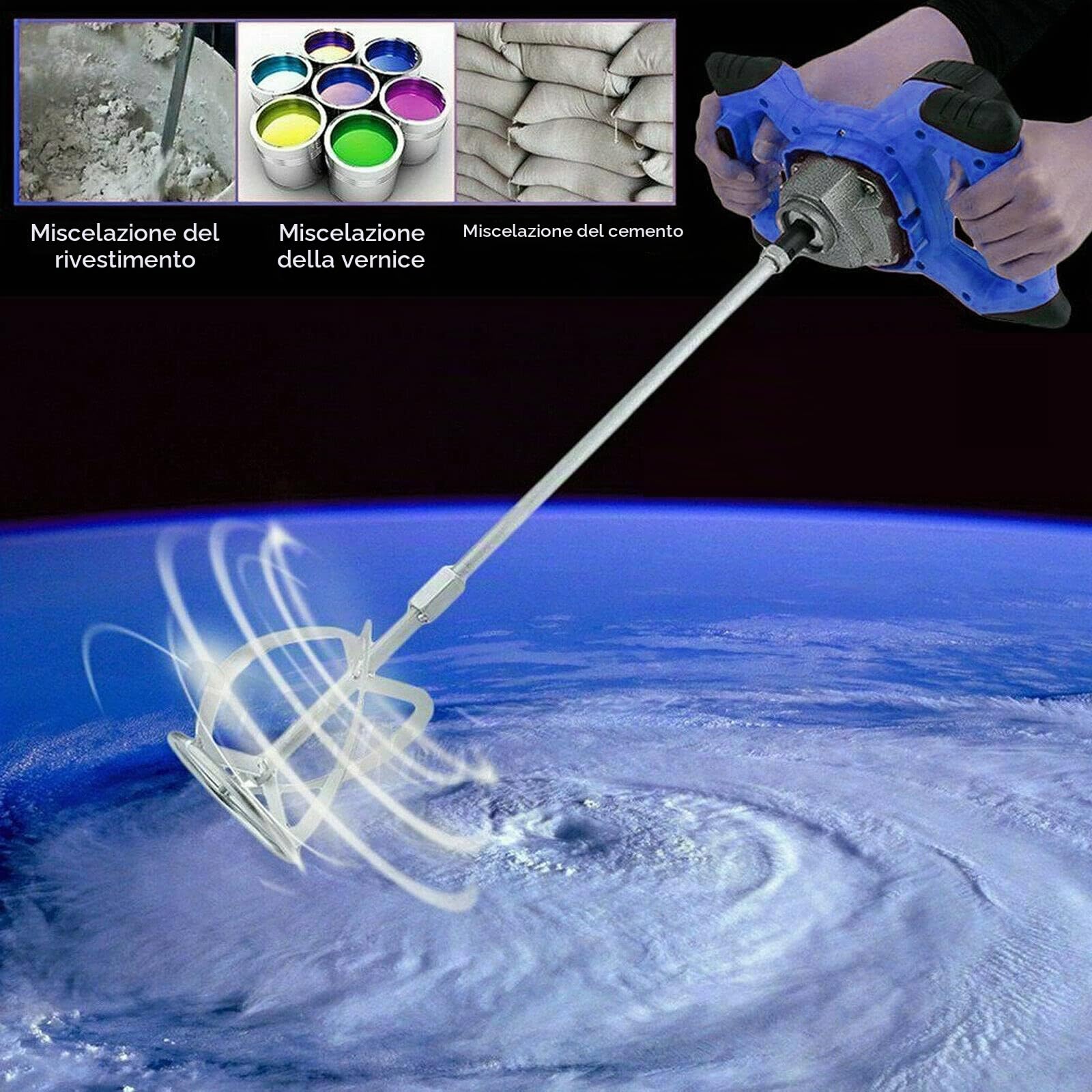 Frullatore portatile per cemento paddle mixer, miscelatore elettrico a mano malta betoniera, regolabile 6 velocità per miscelare cemento, vernice, calcestruzzo, alimentazione