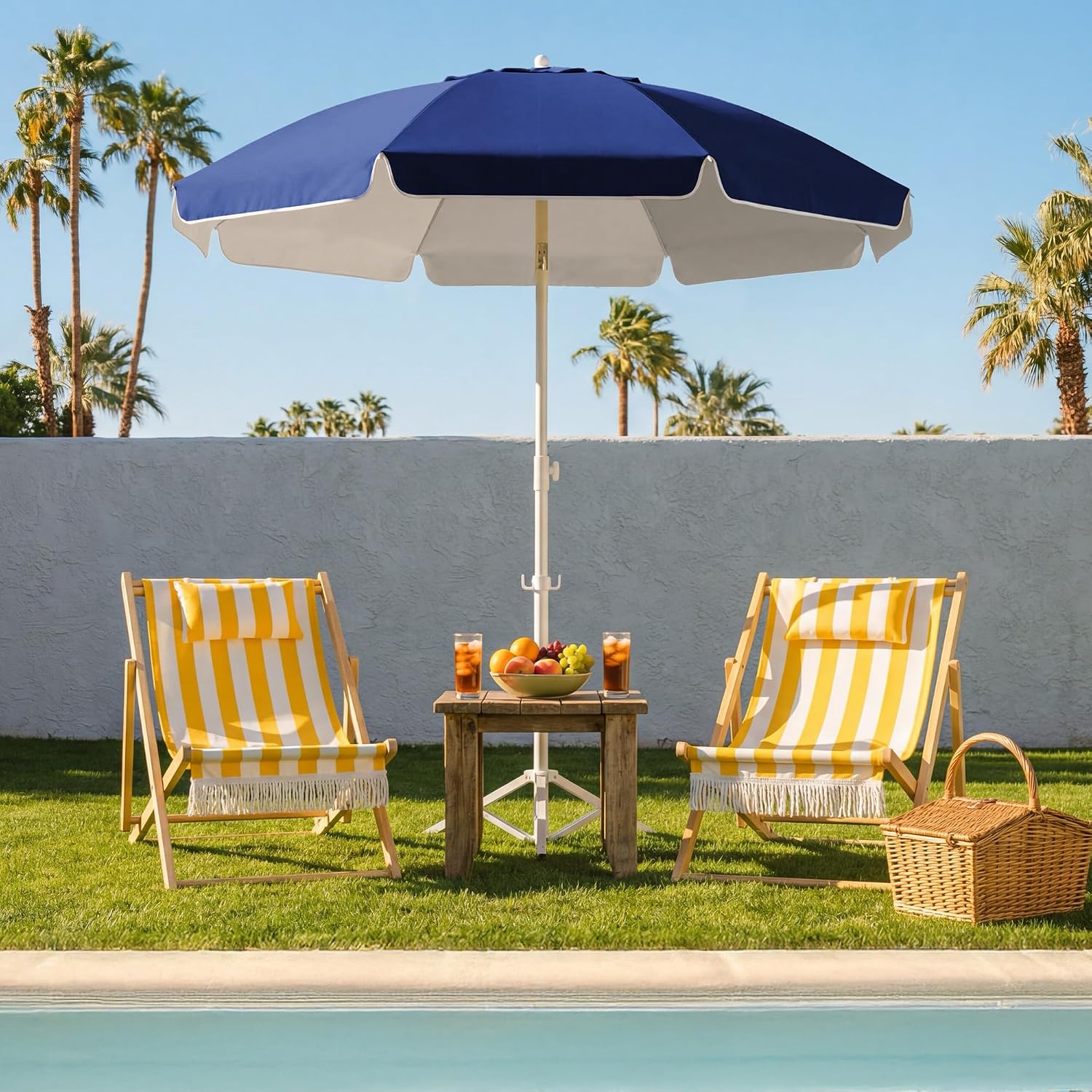 JEAREY 6.5ft Sun Shade Umbrellas, Portable Umbrella with Stand, Lightweight Sun Protection Free Standing Sport Umbrella for Outdoor Sports, Camping, Fishing, Patio, Beach, Royal Blue