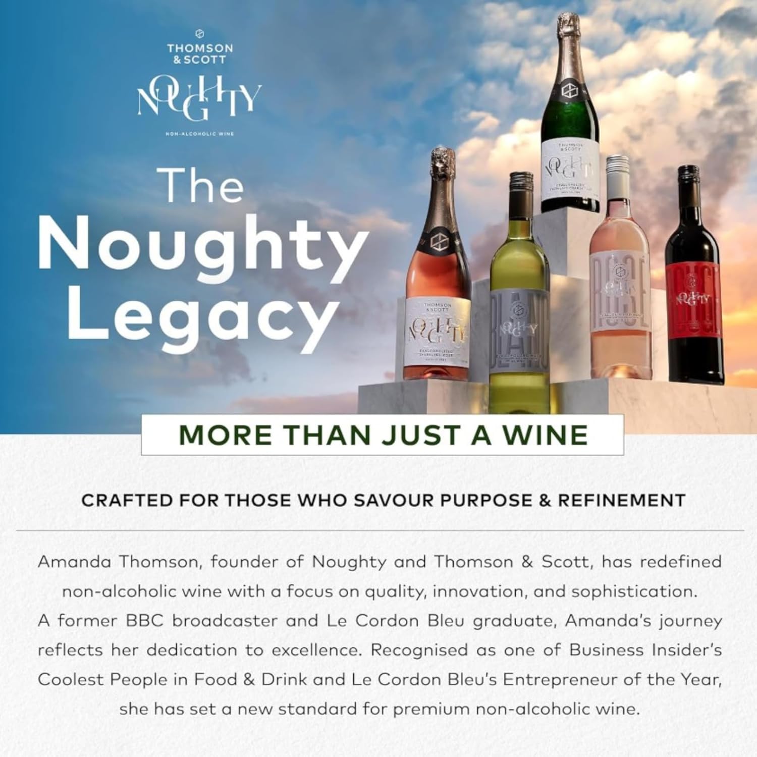 Thomson & Scott Noughty Sparkling Chardonnay, Alcohol Free Sparkling Champagne, Non Alcoholic Wine, Light Body, Medium Sweetness, Low Acidity, Organic, Low-Sugar, Halal, 0% ABV, 750ml Bottle, 1 Pack