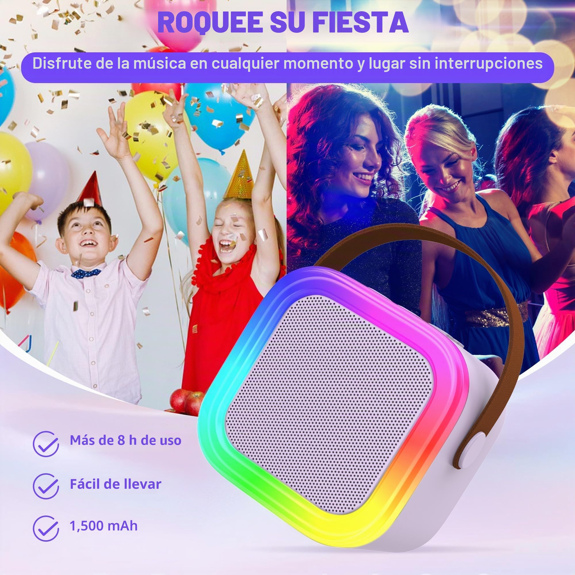 Mini máquina de Karaoke para niños y Adultos, Altavoz Bluetooth portátil con 2 micrófonos inalámbricos, Juguetes de Regalo de cumpleaños para niñas de 8, 9, 10, 11, 12 años o más (Morado)