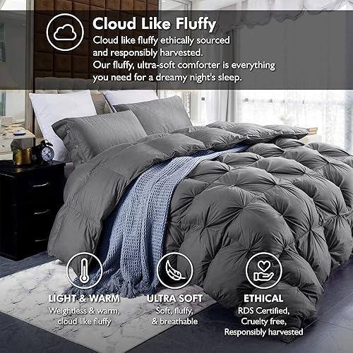 Miniatura 2 de Lujoso edredón de fibra de plumas de ganso tamaño California King, relleno de edredón plisado, flor torcida con volantes, caja deflectora premium,