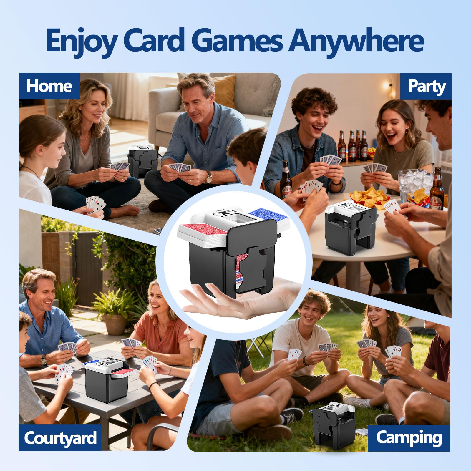 UBeesize Shuffler Automatique de Cartes, Rechargeable 1-4 Deck Card Shuffler avec Double Mode, Machine Portable Shuffling pour Poker, UNO, Blackjack et Jeux de Cartes