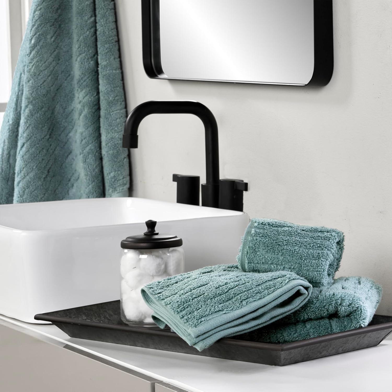 SKL Home CloudSoft 100% Cotton Luxury 6-Piece Towel Set, 600 GSM, Ultra Plush & Absorbent - 2 Bath Towels, 2 Hand Towels, 2 Washcloths, Teal - Image 6