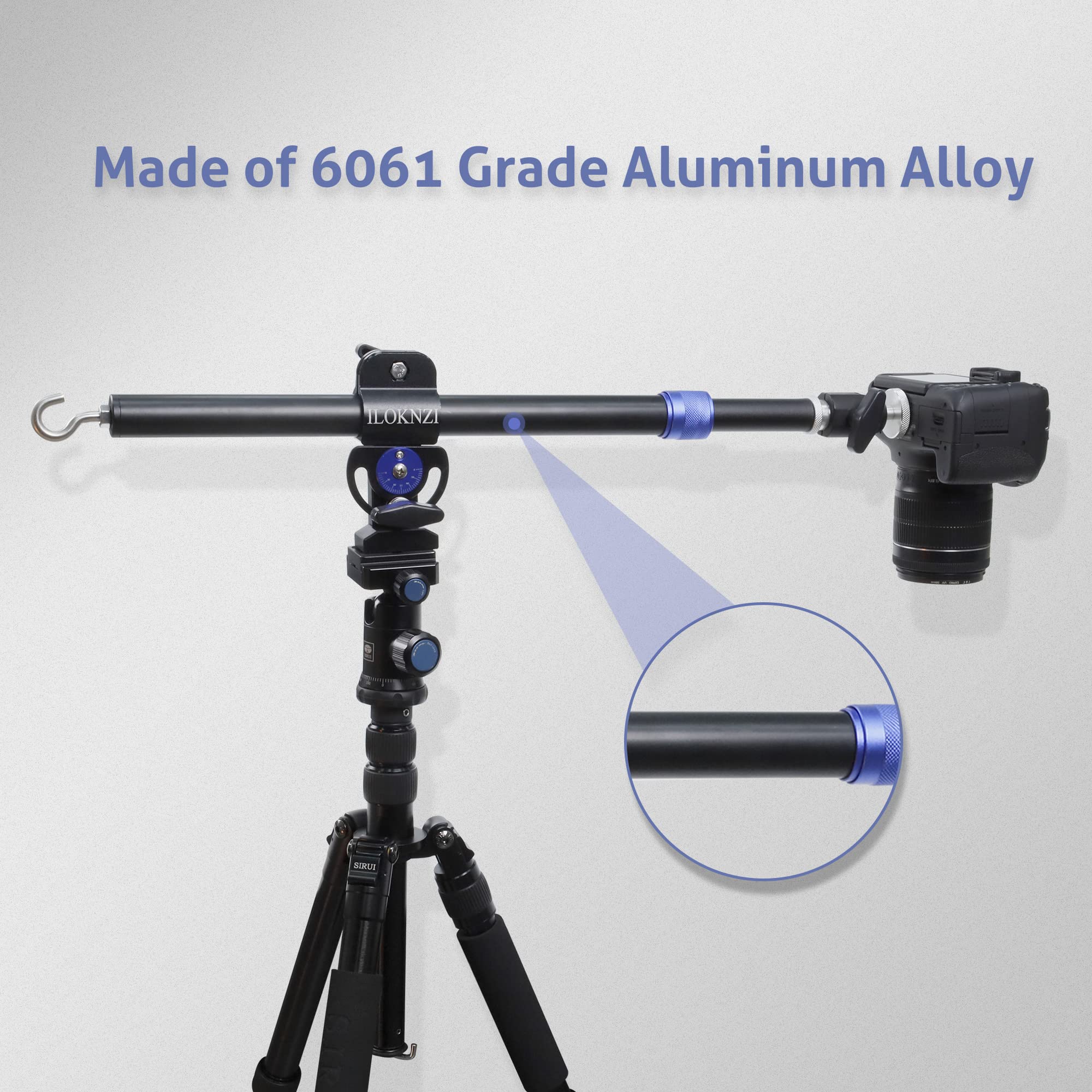 ILOKNZI Aluminum Tripod Extension arm with Retractable Extender Horizontal Center Column arm