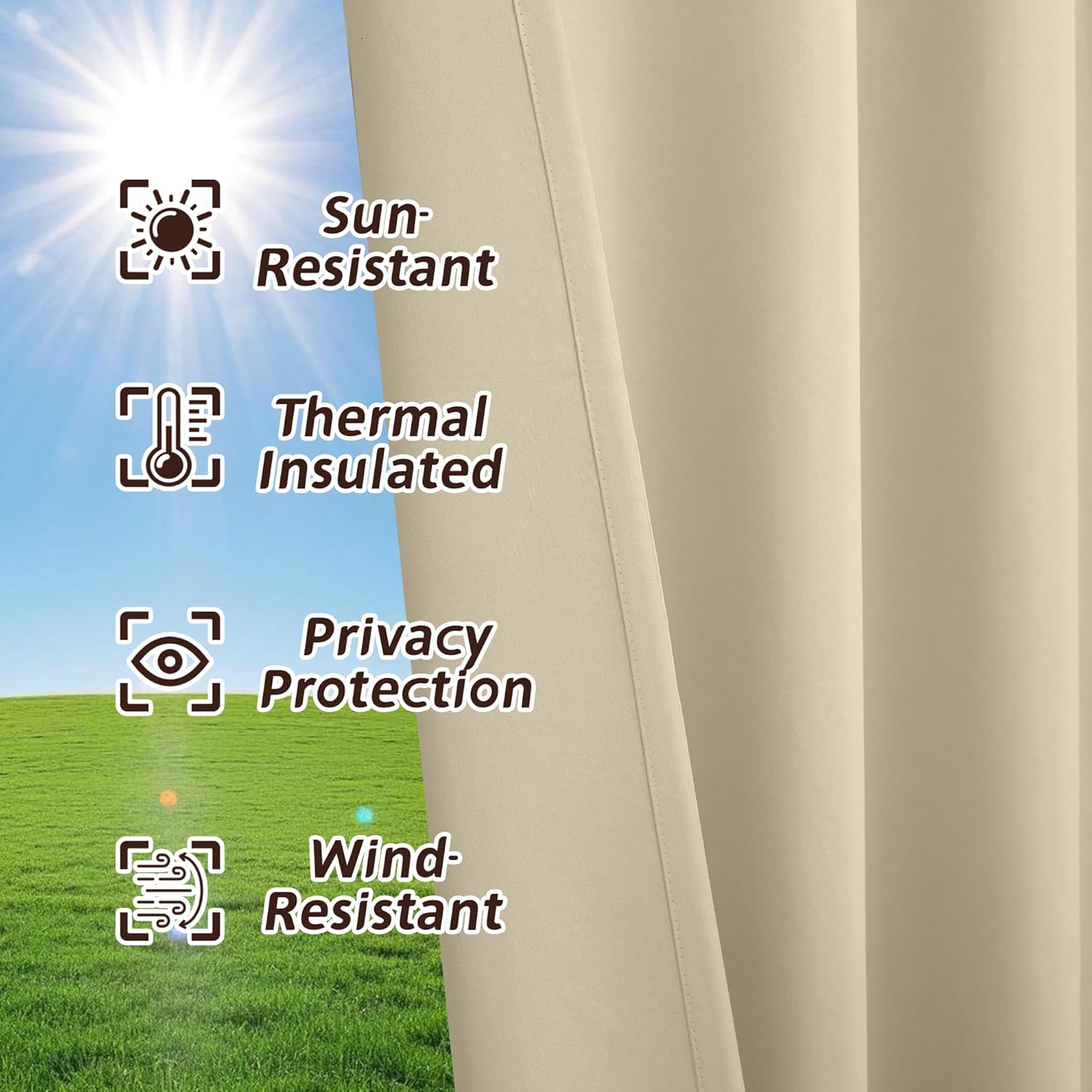 Arfntevss Outdoor Curtains for Patio Waterproof 2 Panels Blackout Curtains 96 inch Long with Zipper Top & Bottom Grommet Sun Blocking Outdoor Privacy Drape for Gazebo Porch Pergola (54x96, Beige)