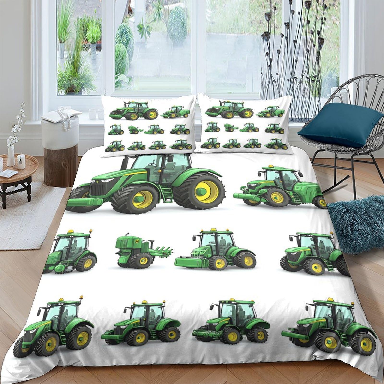 Ctjqhvkz Style-7 3D Printed Green Tractor Fitted Sheet Microfiber Soft Breathable Farm Vehicle Bed Cover For Bedroom Dorm Mattress Protection Decor Single（135X200cm）