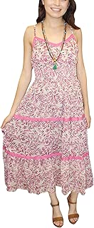 Mogul Interior Women’s Boho Maxi Dresses Chiffon Pink Printed Party Dress