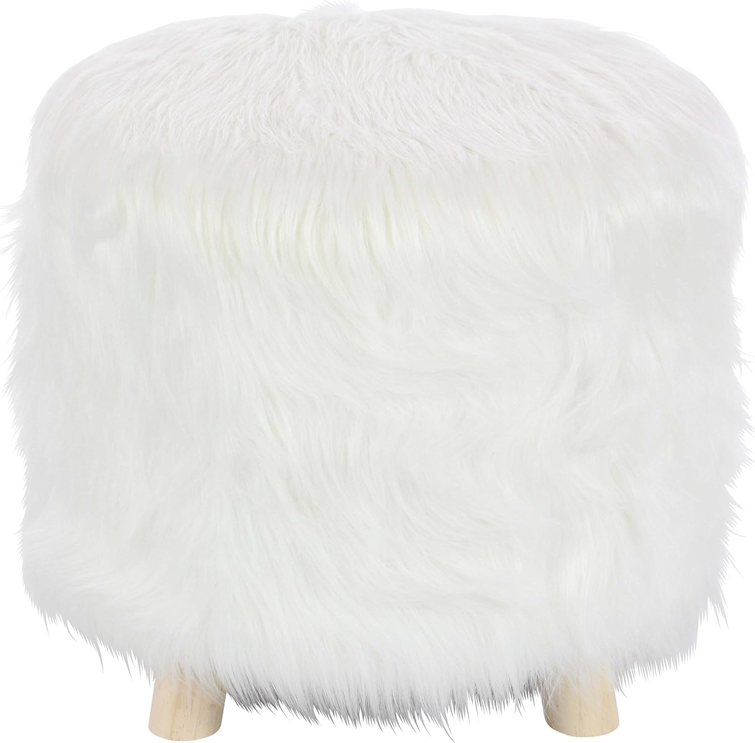 Deco 79 19" x 16" Wood And Faux Fur Foot Stool, Brown/White