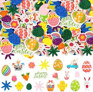 360Pcs Easter Foam Stickers, Self Adhesive Easter Egg Bunny Chick Flower Foam Stickers for DIY Craft Party Favor Decor Supplies