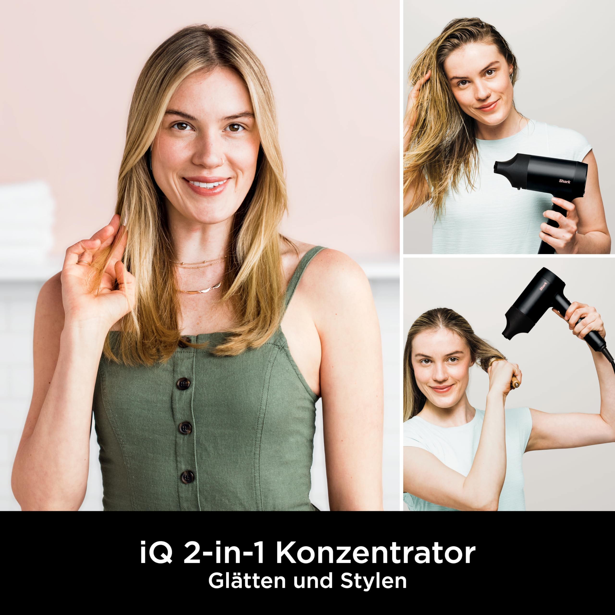Shark STYLE iQ Ionischer Haartrockner & Styler, 1600W, Schwarz | Schnelltrocknender Föhn ohne Hitzeschäden, Trocknen und Stylen der Haare in einem Schritt mit dem 2-in-1-Konzentrator