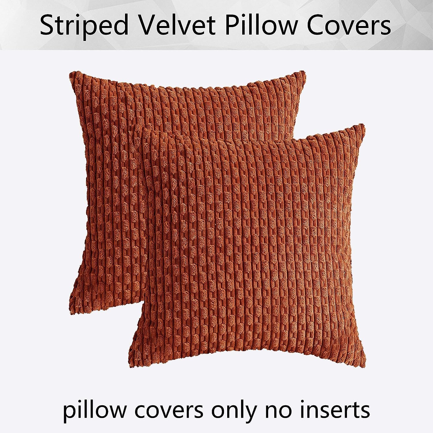 Kevin Textile Fall Corduroy Pillow Covers 26x26 Inch 2 Packs Soft Cozy Euro Pillows with Stripe Pattern Big Throw Pillowcases for Couch Sofa Bedroom Home Decor, Rust