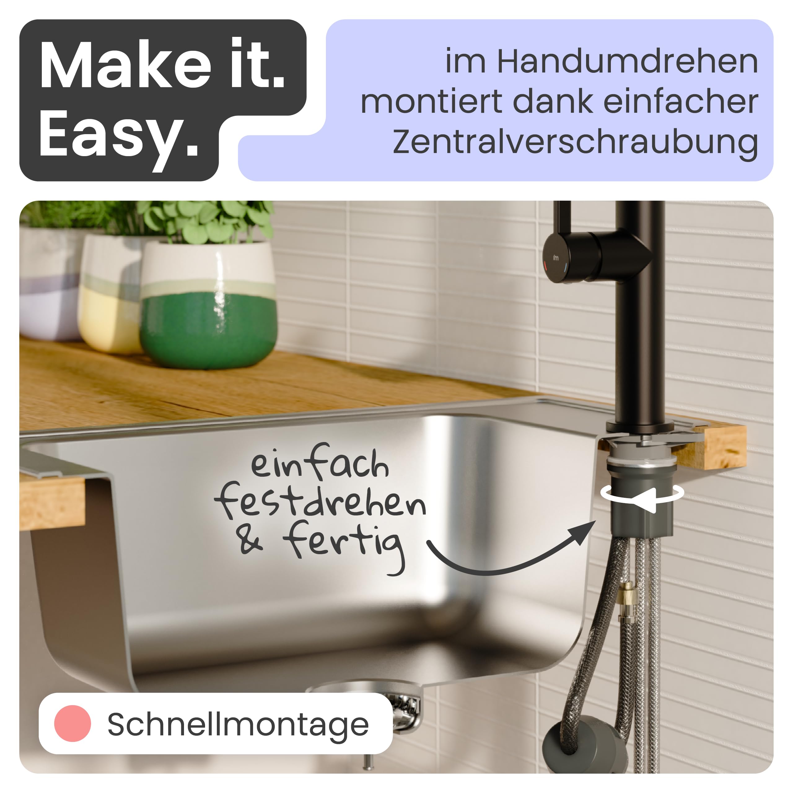 instmaier Cassia | Küchenarmatur | Hochdruck | ausziehbar | Schwarz | Wasserhahn Küche | Mischbatterie | mit herausziehbarem Auslauf | schwarz matt | 360° schwenkbar | instmaier Cassia |