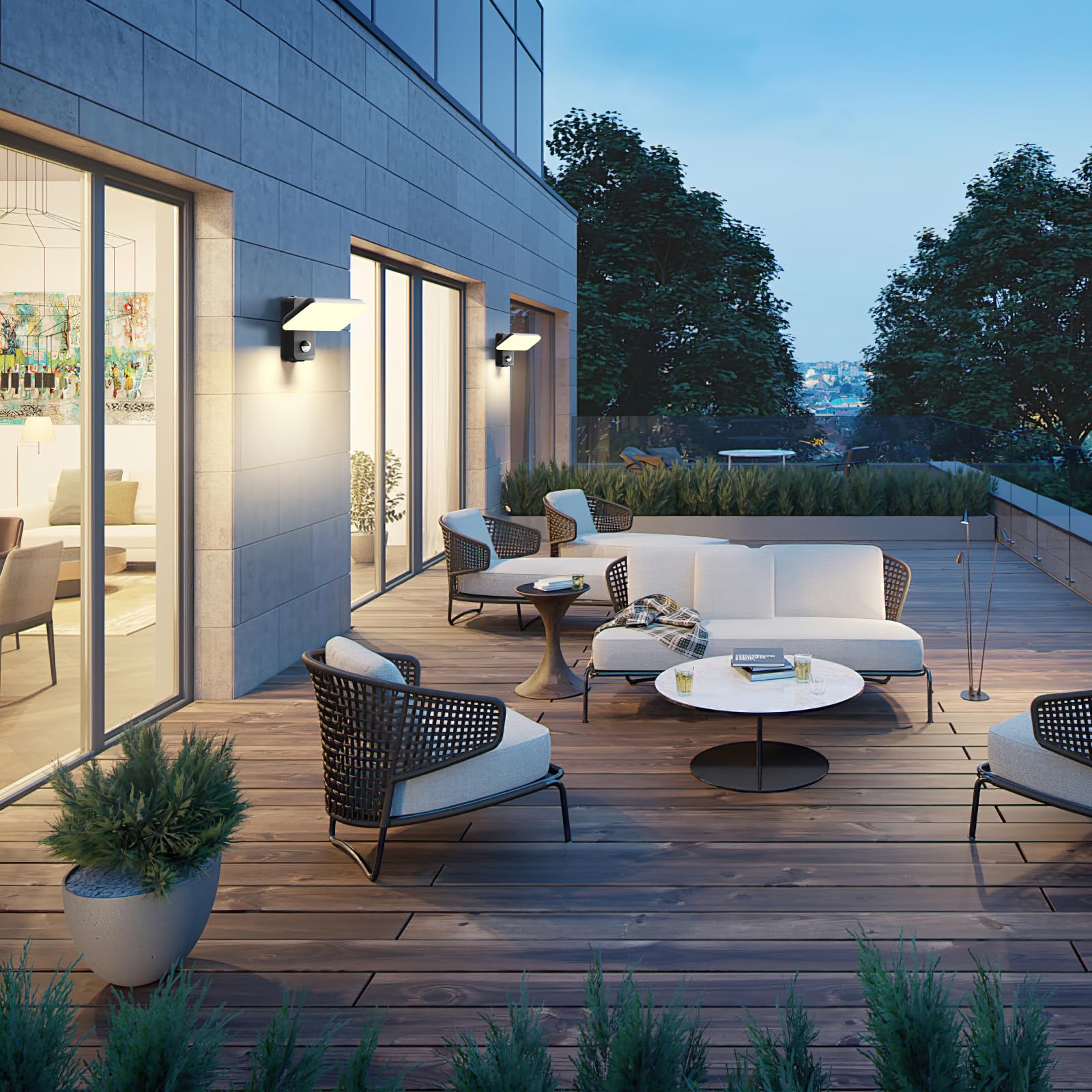brightower 24W Außenwandleuchte Außenlampe mit Bewegungsmelder,IP65 LED Wandleuchte Außen Aluminium mit Schwenkbar LED Panel,Warmweiß 3000K Außenleuchte für Garten Terrasse (Schwarz 1 Stück)
