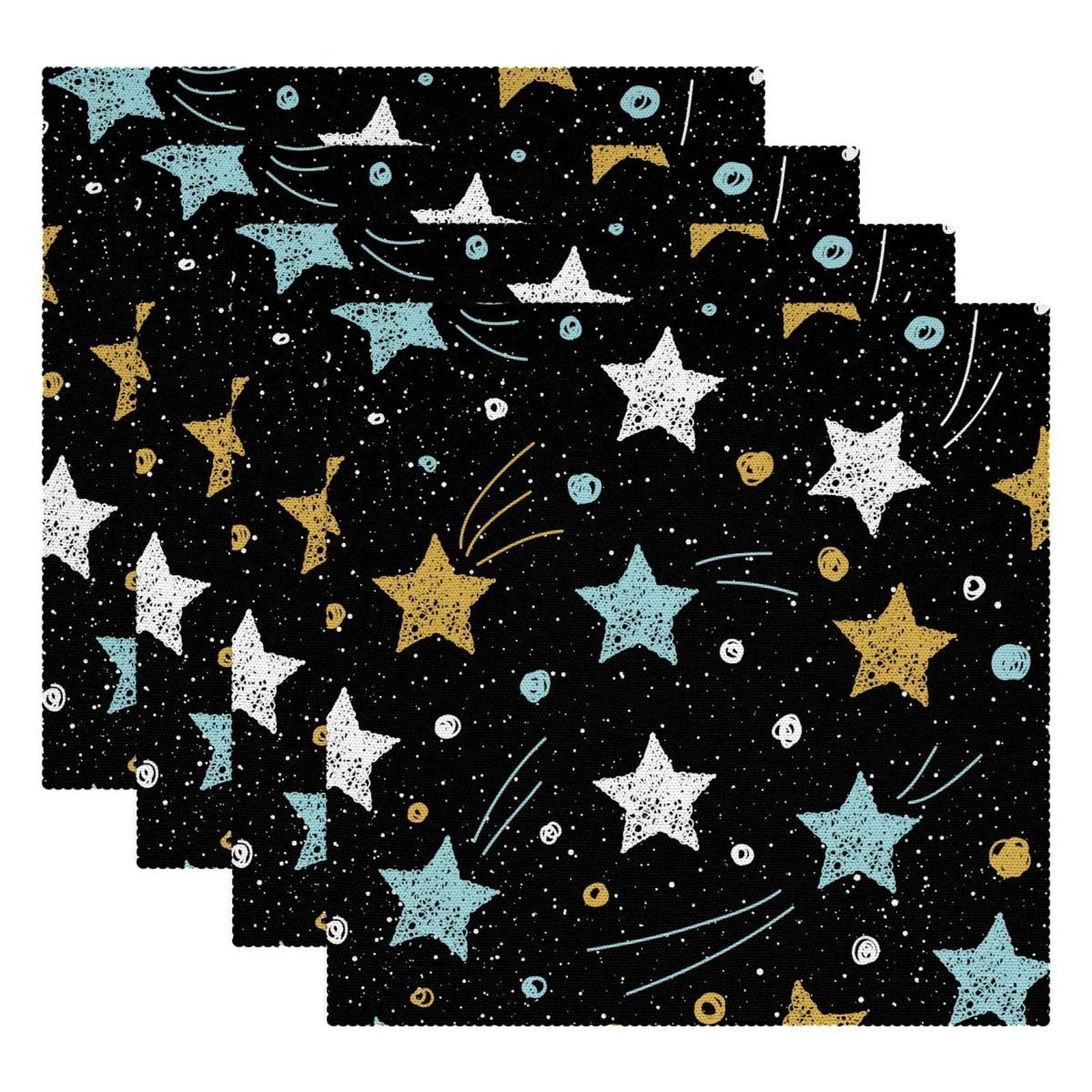 Platzdeckchen mit Sternenmotiv, waschbar, rutschfest, hitzebeständig, für Esstisch, Küche, 30 x 30 cm, Schwarz, 4 Stück