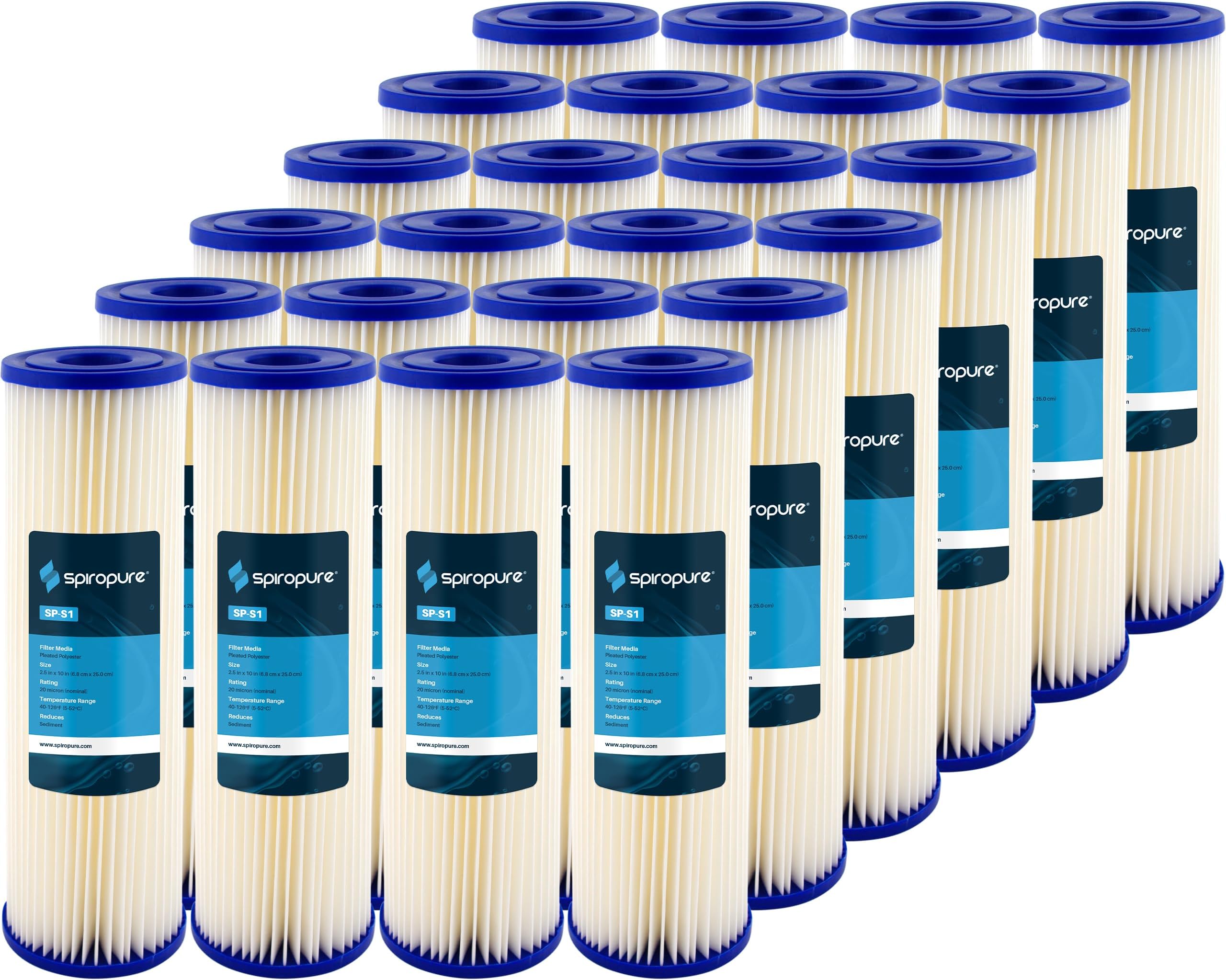 SpiroPure SP-S1 10x2.5 20 Micron Pleated Polyester Sediment Water Filter Cartridge S1 155001-43 S1A (Case of 24)