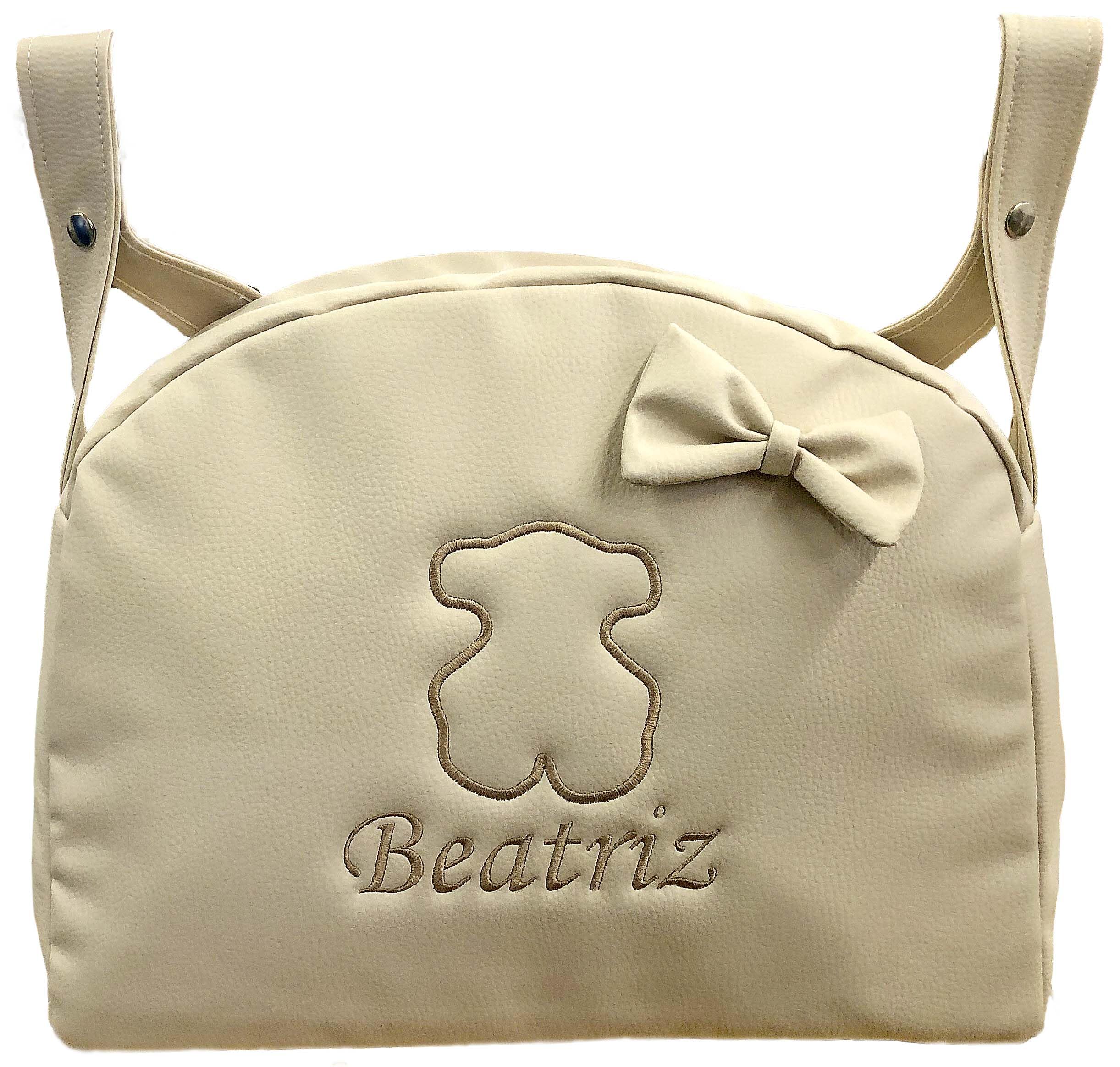 MODIN Bolso Carro Bebe Polipiel Bolso Carrito Bebe Personalizado con Oso Bordado Bolsa Maternidad Bolso Hospital Bebé con asa larga para colgar