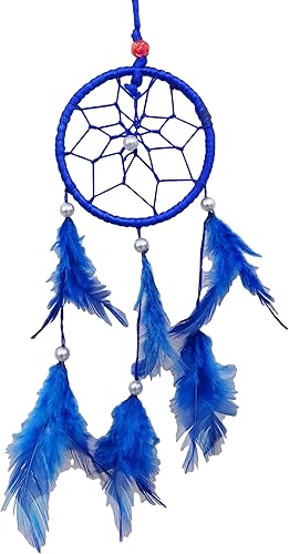 Atrapasueños pequeño bohemio para colgar en la pared, decoración de ventana, adorno azul hecho a mano