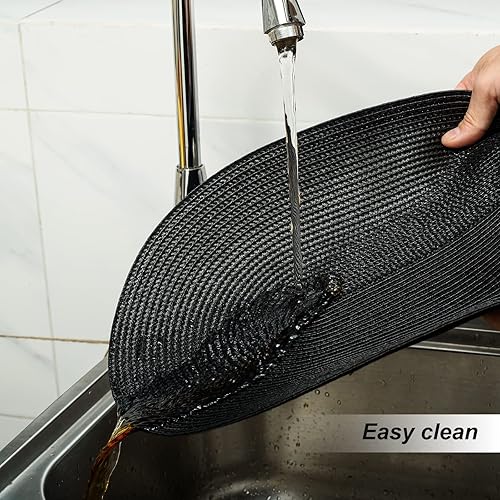 Miniatura 4 de FunWheat Juego de 6 manteles individuales trenzados ovalados para mesas de comedor, lavables, resistentes al calor, para uso diario, 12 x 18