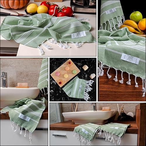 Miniatura 3 de Juego de 2 toallas de mano, 18 x 40 pulgadas, algodón turco, toalla de mano decorativa turca para baño, cocina, invitados, cara, cabello, té, paño