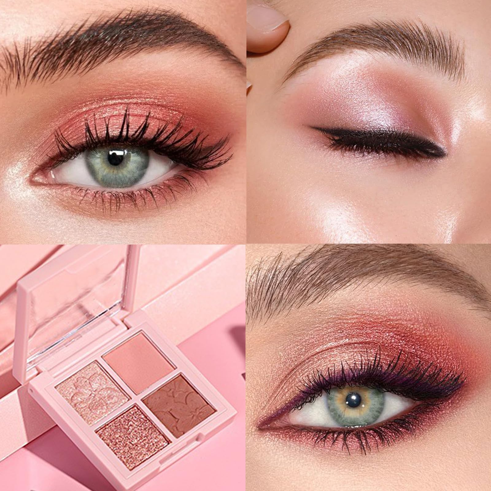 Four-Shade Pink & Terracotta Eyeshadow Palette with Floral Design Mirror - Image 4