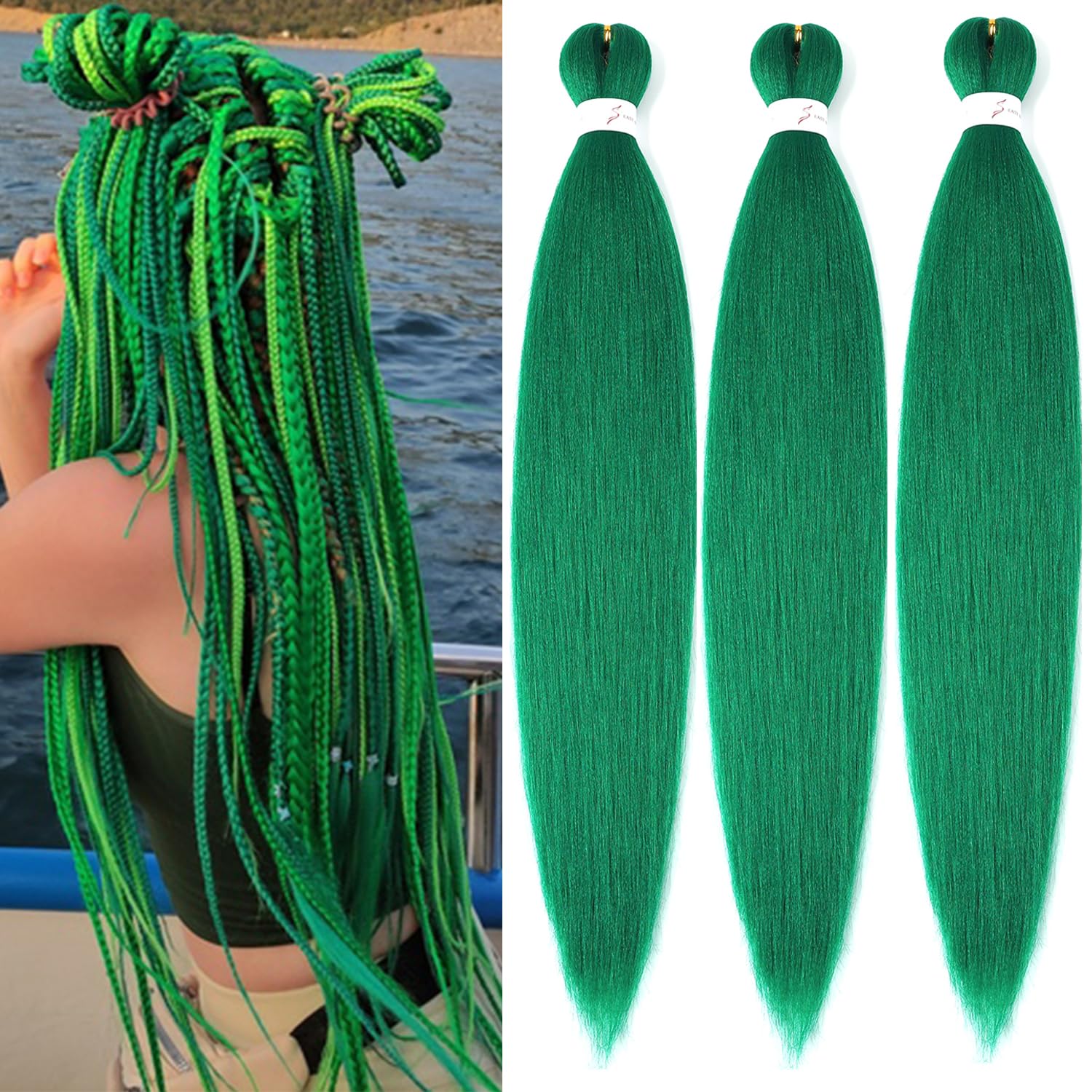 YDDM Braid Extensiones Braiding Hair Extensions 26 Pulgadas 3packs Verde Pelo SintéTico Para Trenzas Extensiones Trenzas Africanas Extensiones Kanekalon Pelo Trenzas Africanas（26 pulgadas, Green#)