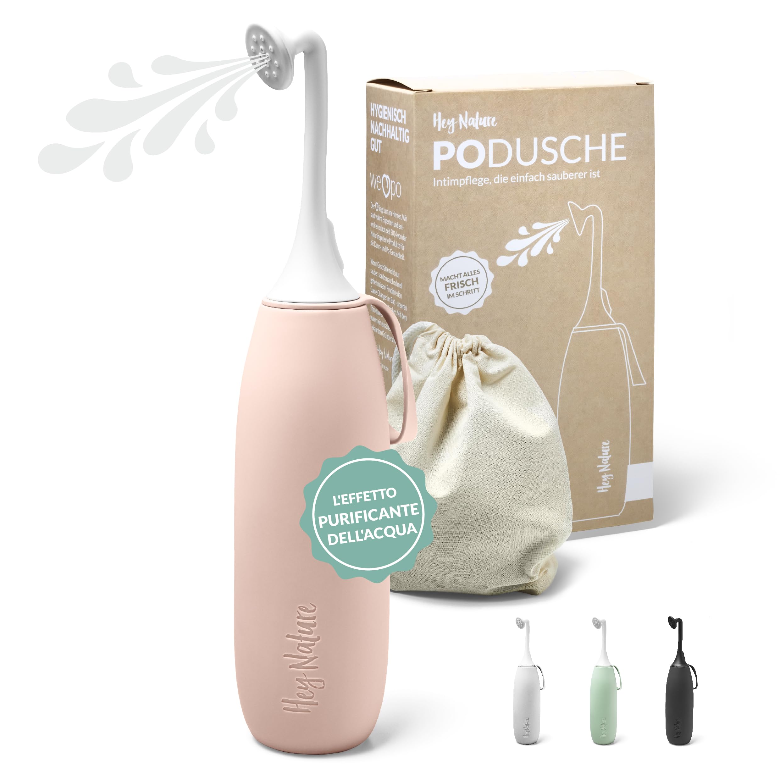 Hey Nature bidet portatile rosa, doccino per bidet per una pulizia delicata e igienica. Bidet portatile post parto, in caso di emorroidi e come alternativa alla carta igienica umidificata.