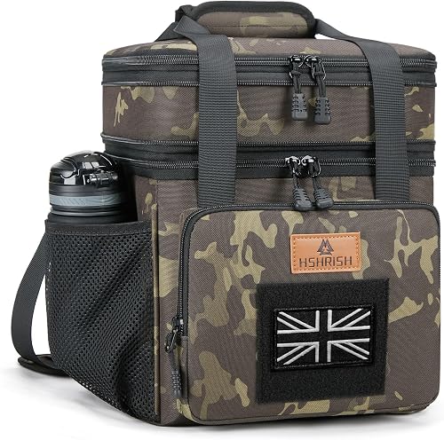 Large Insulated Tactical Lunch Bag for man, Double Layer Insulated Large Cooler Bag for Men Adults Waterproof Leakproof Durable Lunch Bag for Work Outdoor Picnic 16L, Black camouflage, HSHRISH