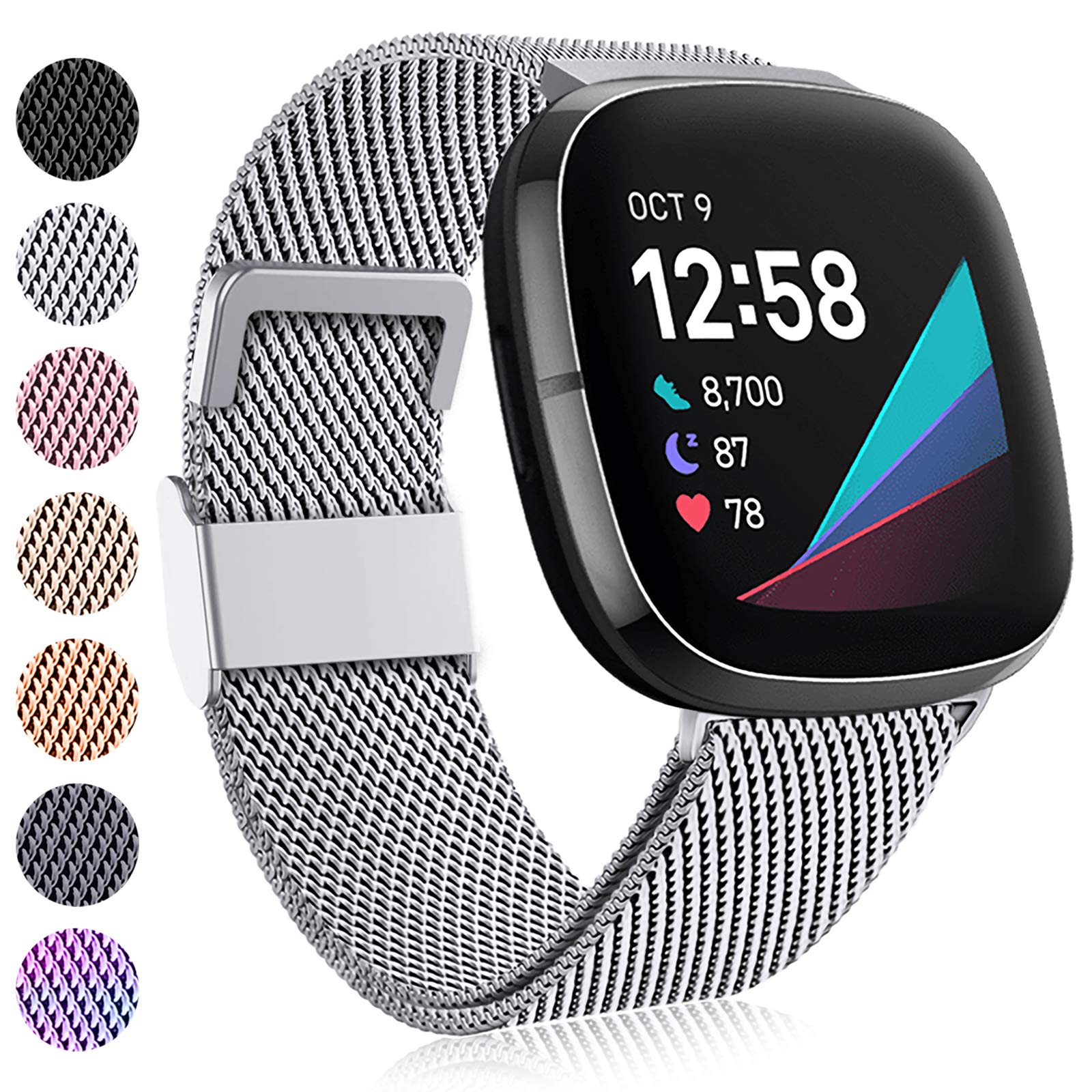 FaliogoCompatible with Fitbit Versa 3 Strap/Fitbit Versa 4 Strap/Fitbit Sense Strap, Adjustable Stainless Steel Metal Replacement Strap with Magnet Lock for Versa 4/Versa 3/Sense for Women Men