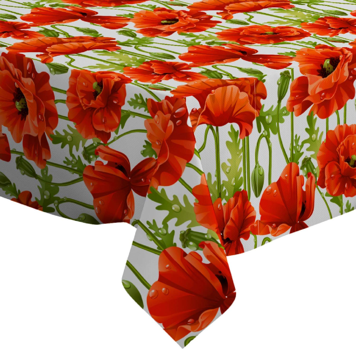 Q-Beans Rectangle Decorative Tablecloth [Size: 52 x 70 inch], Washable and Reusable Table Cloth Cover for Indoor and Outdoor (Red Poppies Realistic)