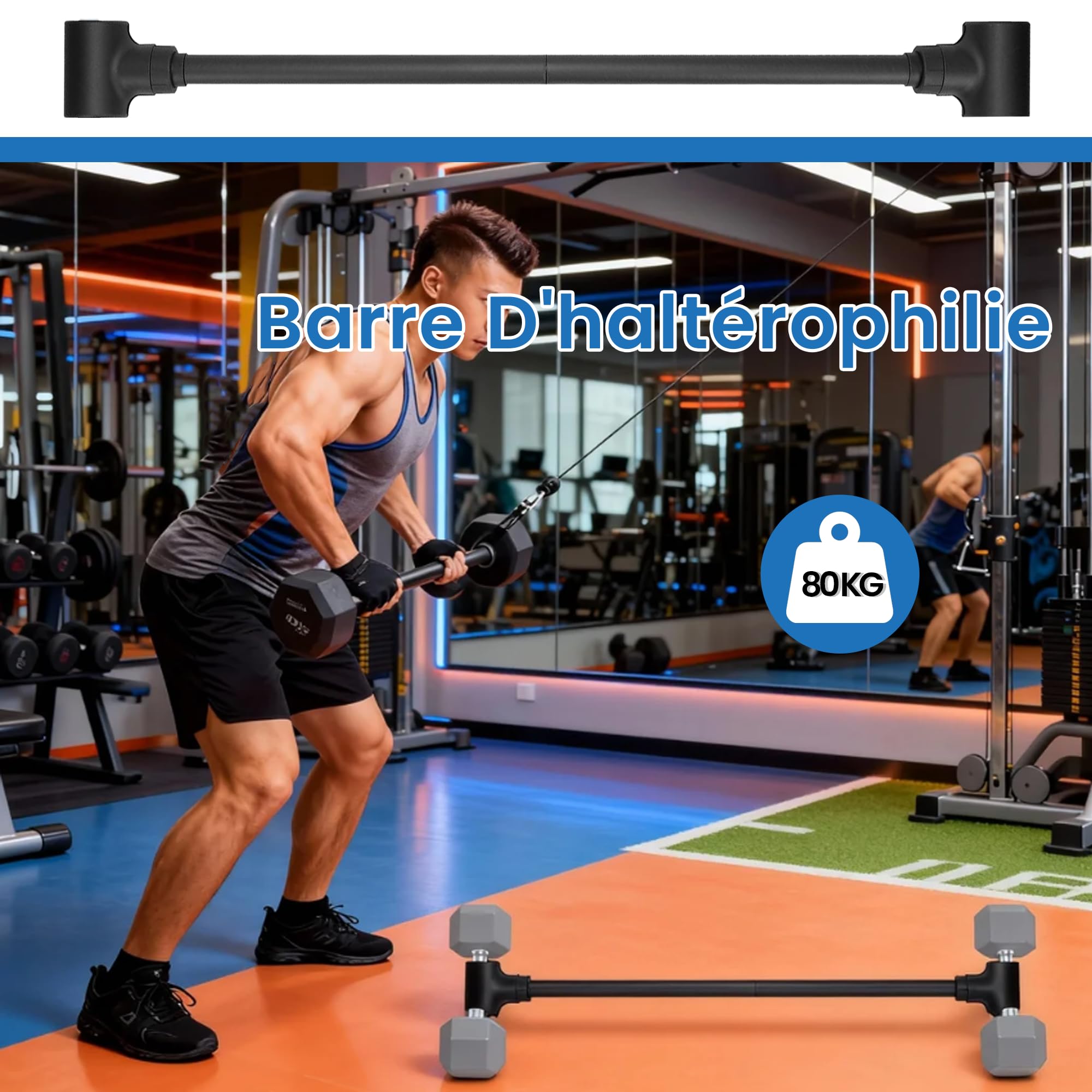 Barre Convertisseur D'haltères Polyvalente, Barre D'haltérophilie Réglable Universelle, Adaptateur Pour Haltères Pratique, Capacité 80 Kg, Convient Pour Maison et Salle de Sport