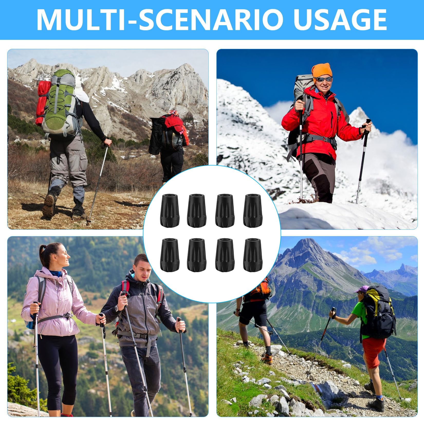Punte in Gomma per Bastoncini da Trekking, Punte in Gomma per Bastoncini Trekking, Tappi Ricambio per bastone da passeggio