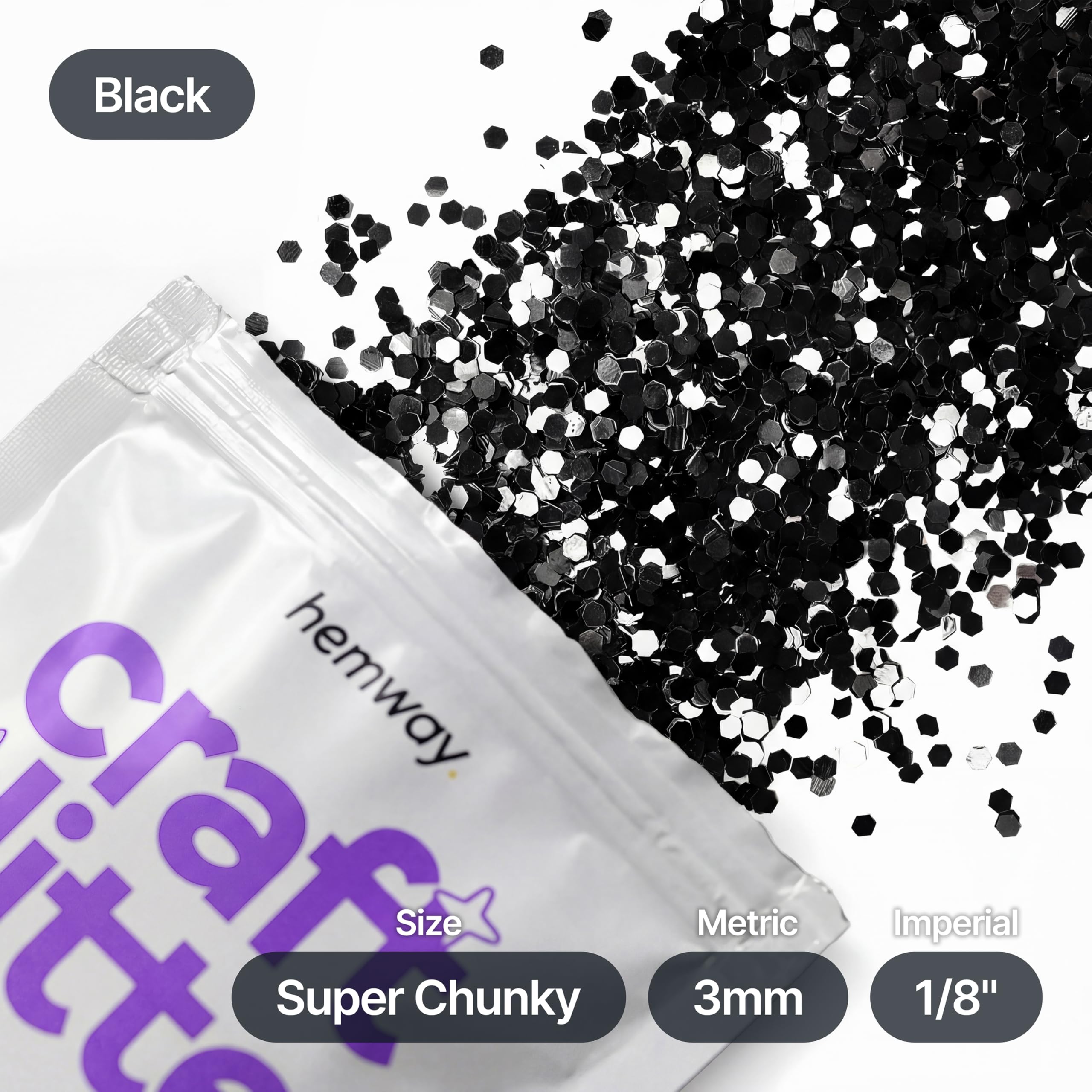 Hemway Craft Glitter Black 100g Super Chunky Glitter for Crafts