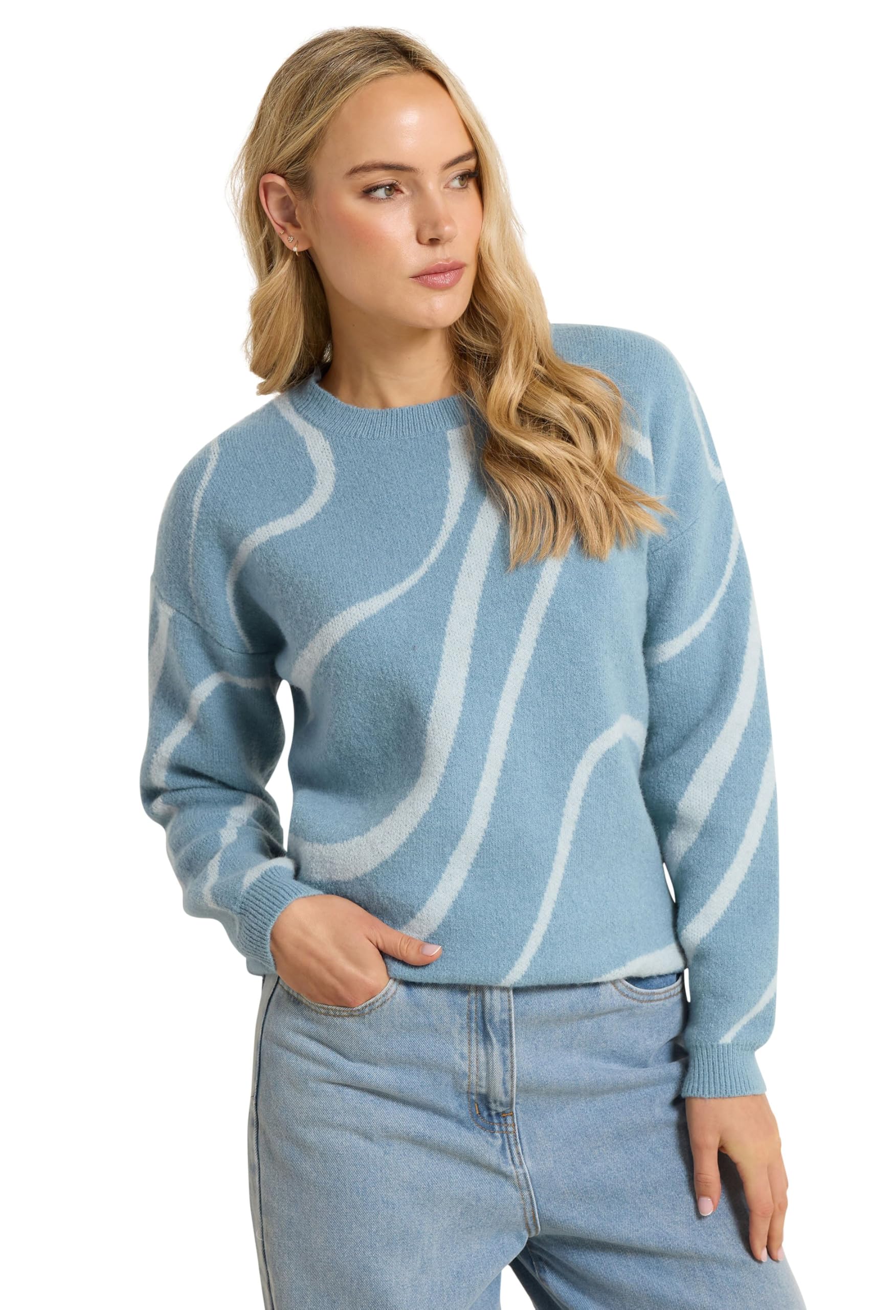 Long Tall Sally Women's Light Blue - Lts Tall Abstract Knitted Jumper