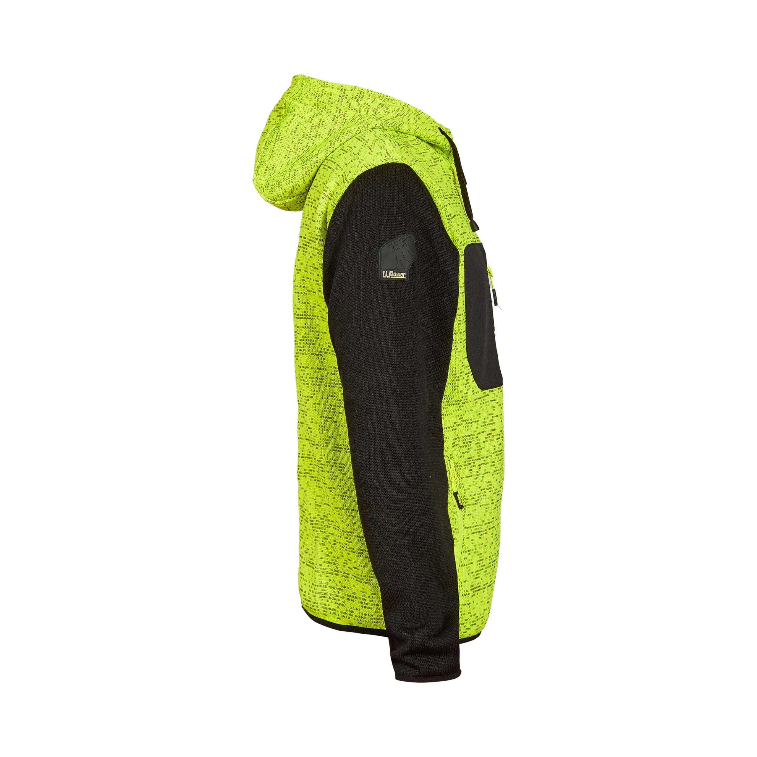 U-Power Rainbow, Full Zip Sweatshirt, with Large Pockets, Soft Fleece, Cotton Stretch Fabric, High Collar, Adjustable Hood, Comfortable Winterwear - YELLOW FLUO M
