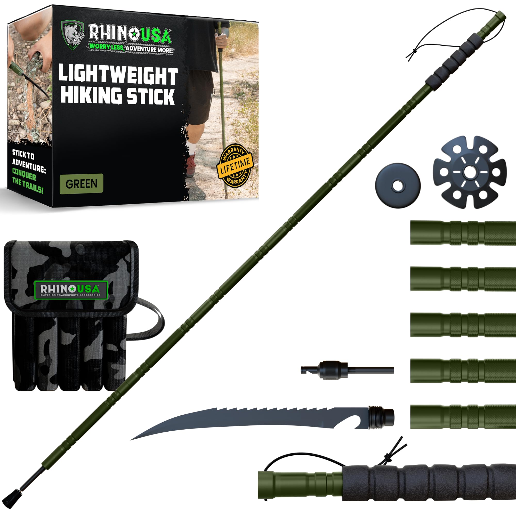 Rhino USA Survival Hiking Stick Multi-Tool - Walking Staff for Camping