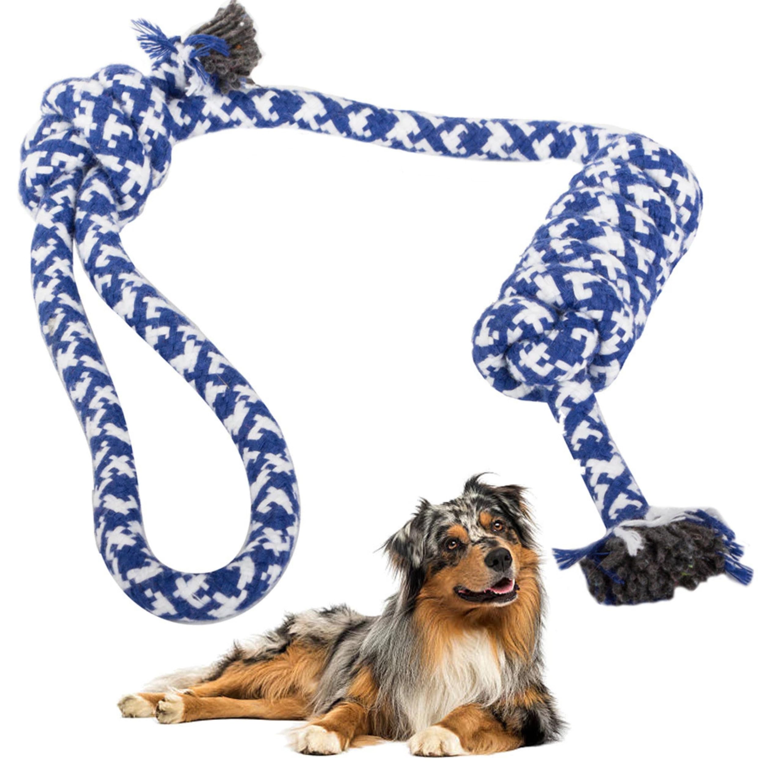PARENCE - Braided Rope Dog Toy - 40cm - Heavy Duty for Pulling, Throwing and Chewing - 10cm Handle - Random Colours (Blue or Red)