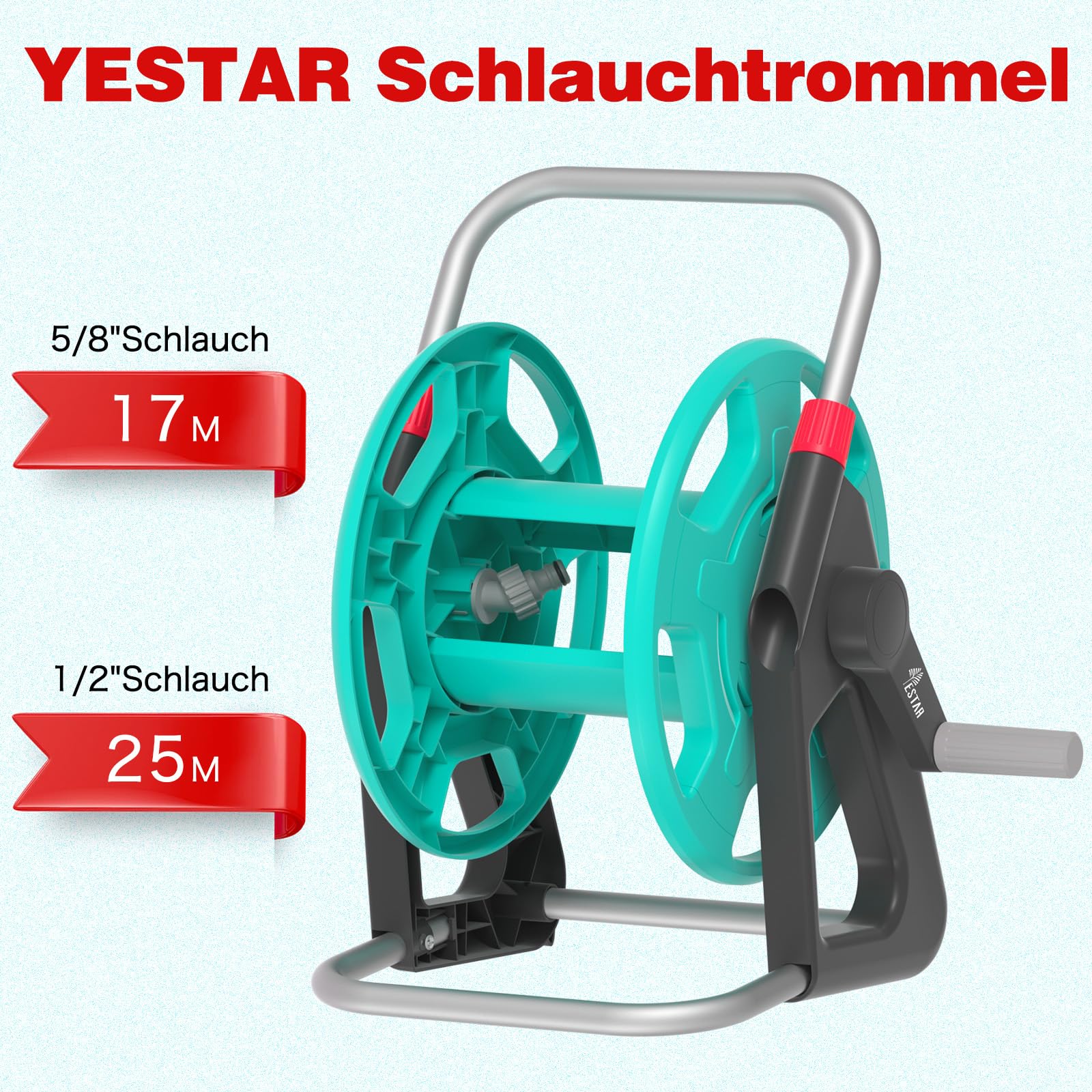 Schlauchtrommel, Wasserschlauchtrommel für 21-25m 1/2" Gartenschlauch, Schlauchhalter mit Schlauchanschluss abgewinkelt, Kunststoff,Platzsparend & Einfach Abnehmbar