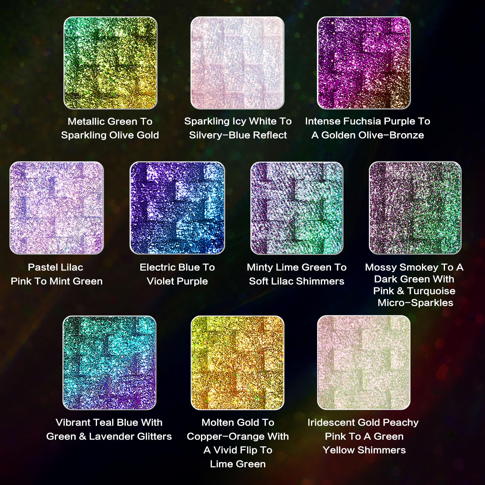 UCANBE Chameleon Multichrome Eyeshadow Palette, 10 Colors Shifting Chromatic Light-Reflecting Metallic Eye Shadow - Image 3
