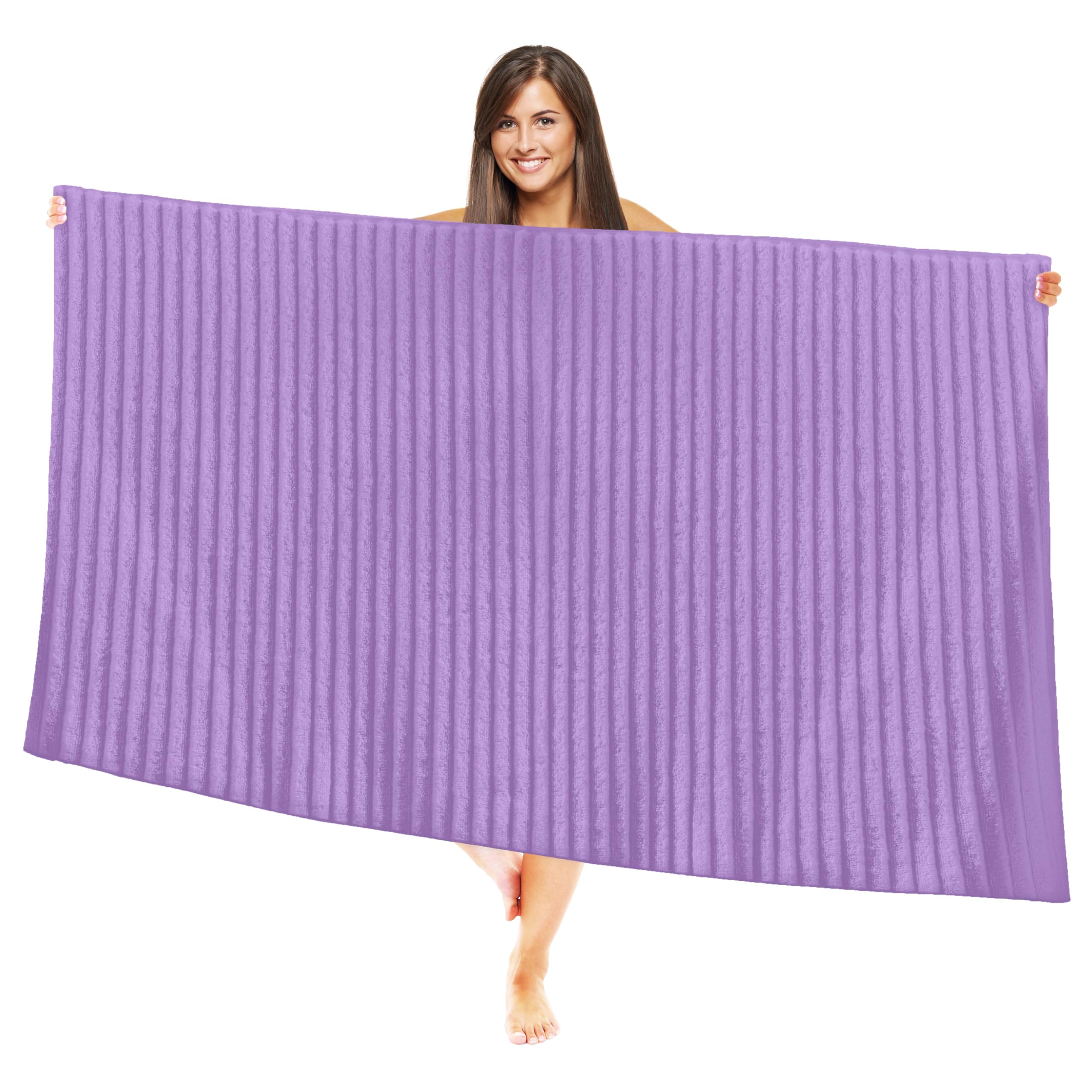 Elegant Comfort 100% Turkish Cotton Corduroy Ribbed Luxury Jumbo Bath Towel Ultra Soft - 35 x 70 Inch - Luxury Spa Premium Hotel Quality Highly Absorbent and Quick Dry Large Bath Towel, Lilac
