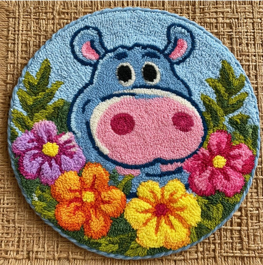 kitphoenix Rug Hooking Kit Hippo and Flowers