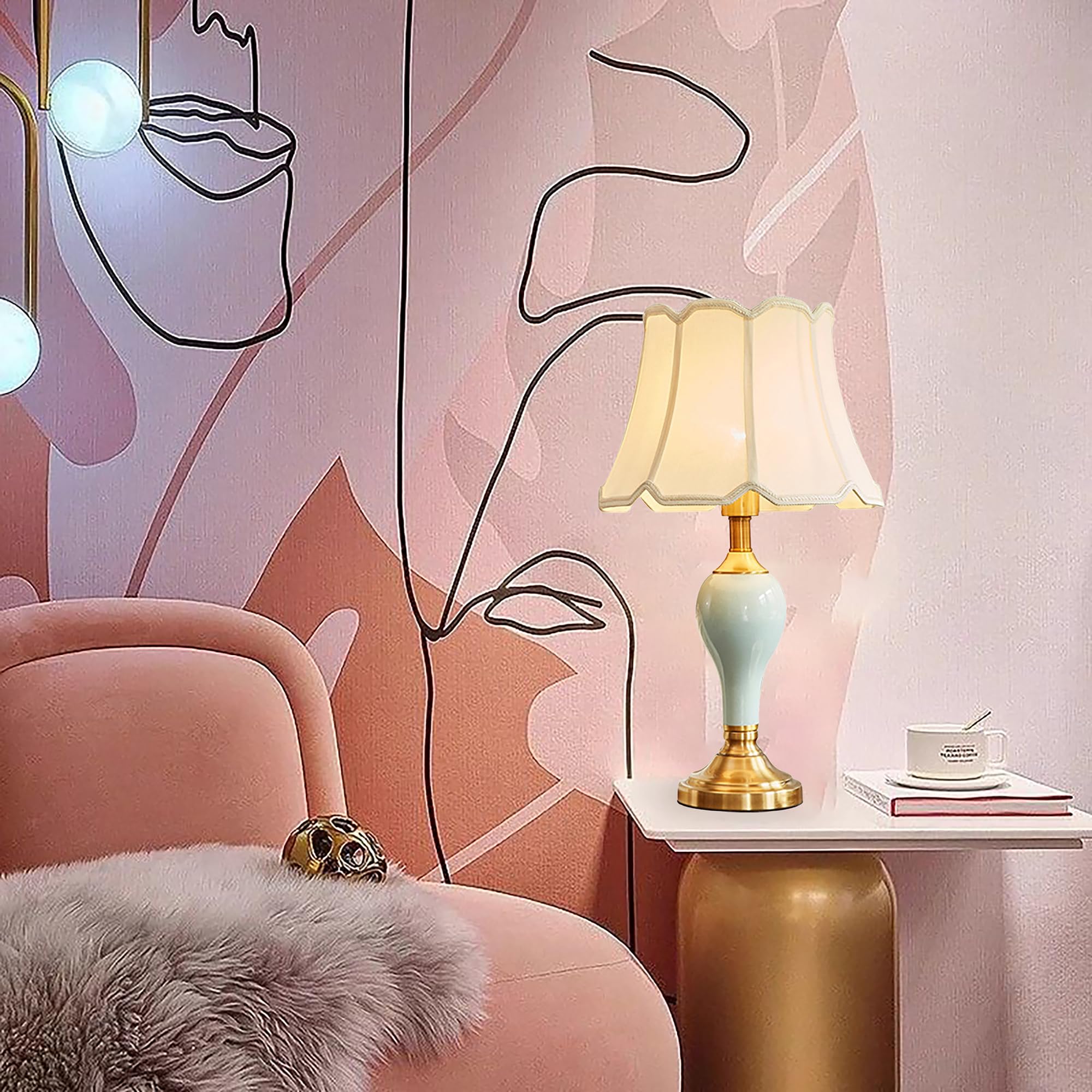 XINYASEE lámpara de mesa de cerámica moderno,Lampada da tavolo rivestita in tessuto,Lámpara de noche minimalista,E27lámpara de cabecera,lámpara de mesilla de noche para dormitorio, salón (A)