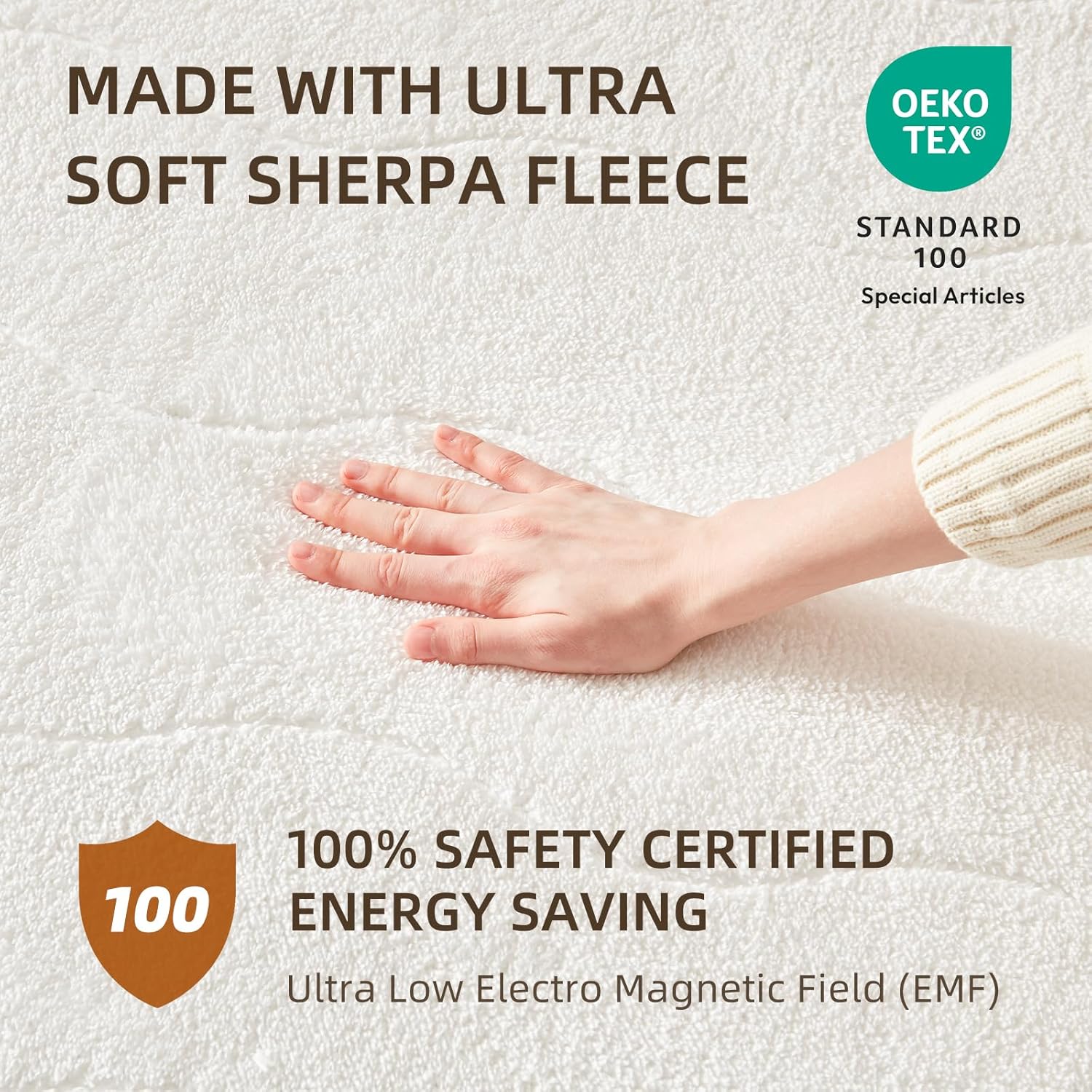 Bwarm Multizone Heated Mattress Pad Queen, Electric Mattress Pad Sherpa Fleece Bed Warmer with 9 Heat Settings, 1-12 Hours Auto Off Deep Pocket, Machine Washable, Wave White Queen 60" x 80" - Image 2