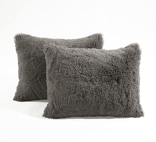Miniatura 7 de Lush Decor Emma - Juego de edredón de pelo sintético suave y esponjoso para dormitorio universitario para niños, tamaño matrimonialqueen, gris