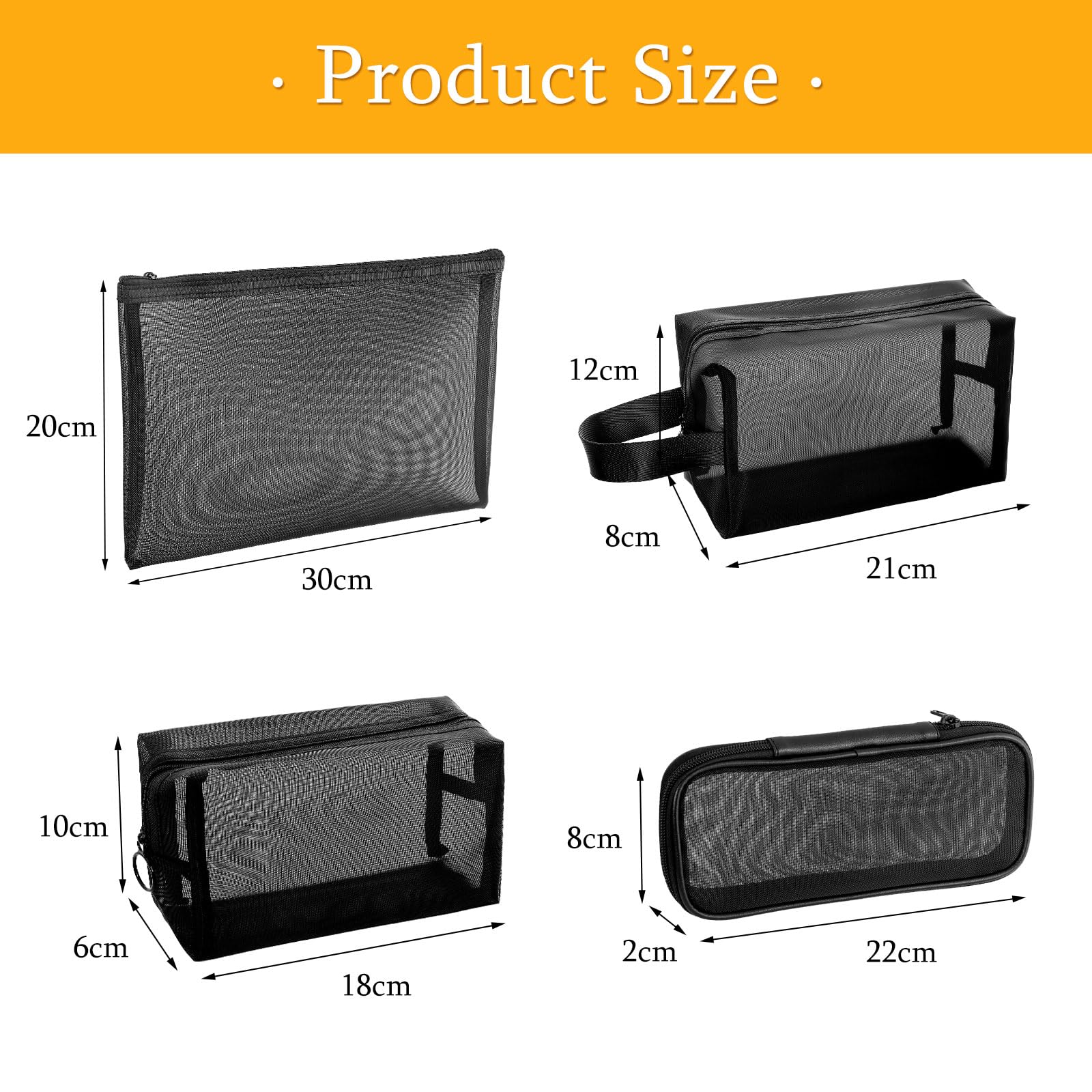 DAMILY Borsa Cosmetica Portatile, Beauty Case Da Viaggio A Rete 4 in 1 Di Diverse Dimensioni, Tasche Con Zip in Nylon, Borsa Da Toilette Viaggio, Adatta Per Casa, Ufficio, Vacanze E Viaggi (Nero)