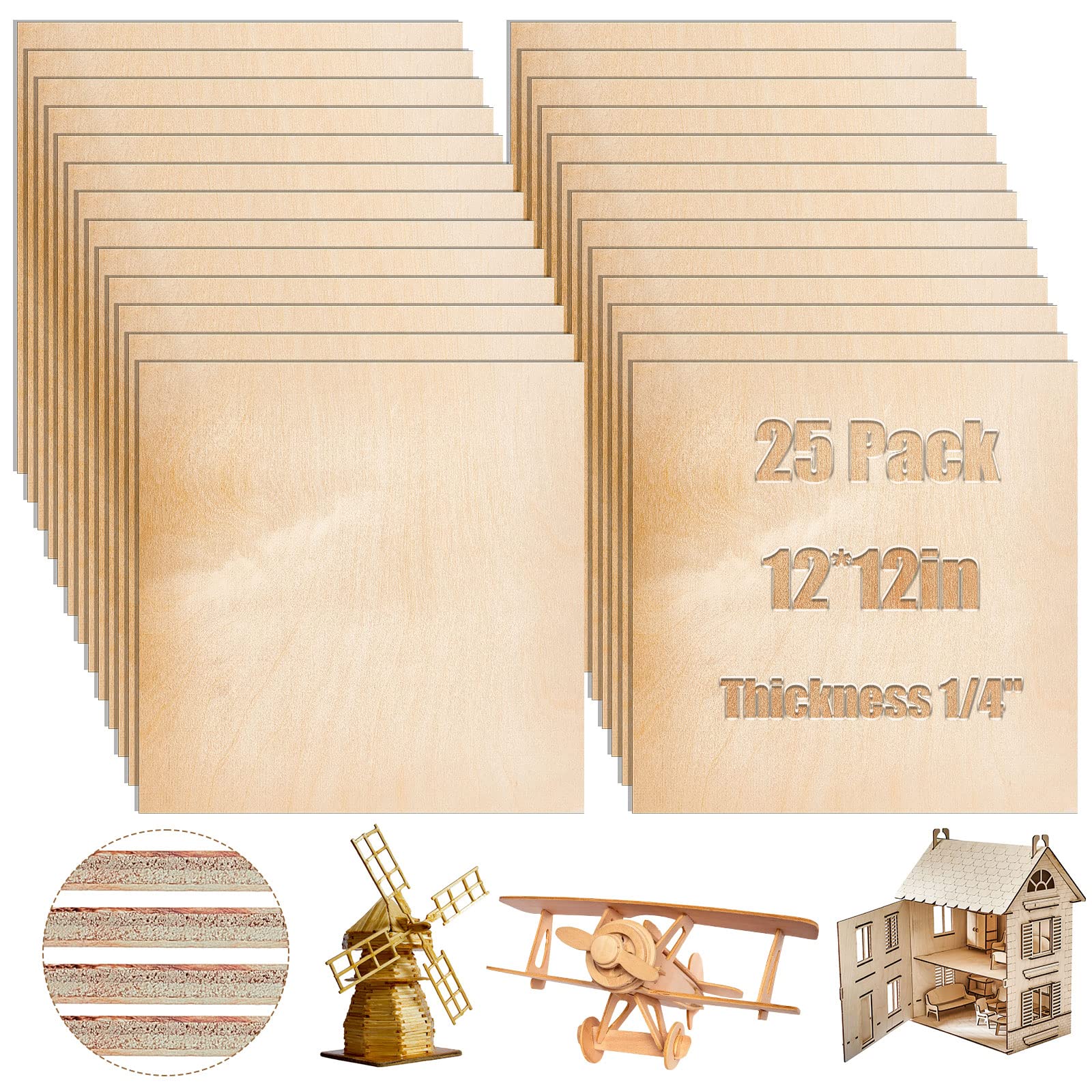 12 Pack Baltic Birch Plywood Sheets - 3mm Thick Unfinished Wood For Crafts & Laser Projects